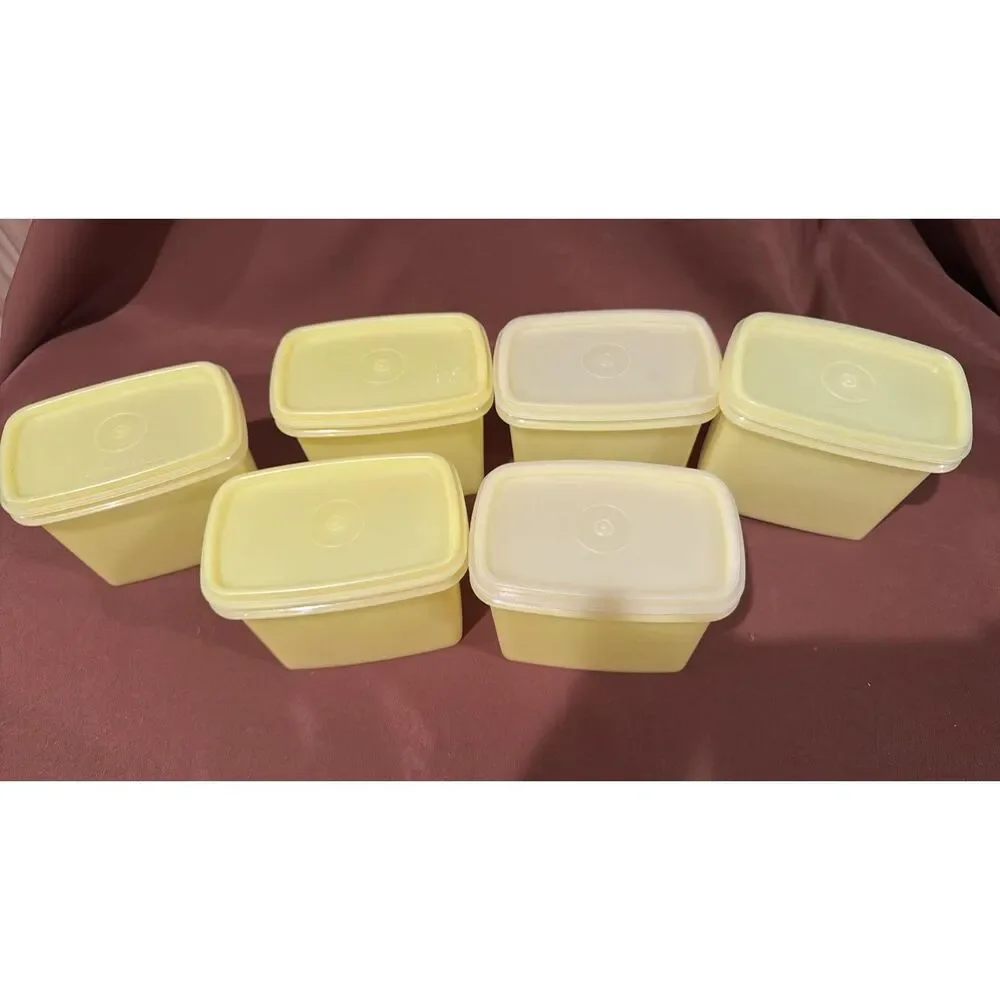 Vintage Tupperware lot of 6 yellow rectangle shelf savers 1243